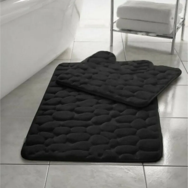 Pebbles Memory Foam Bath Mat Set 2 Piece Non Slip Pedestal & Bath Toilet Rug