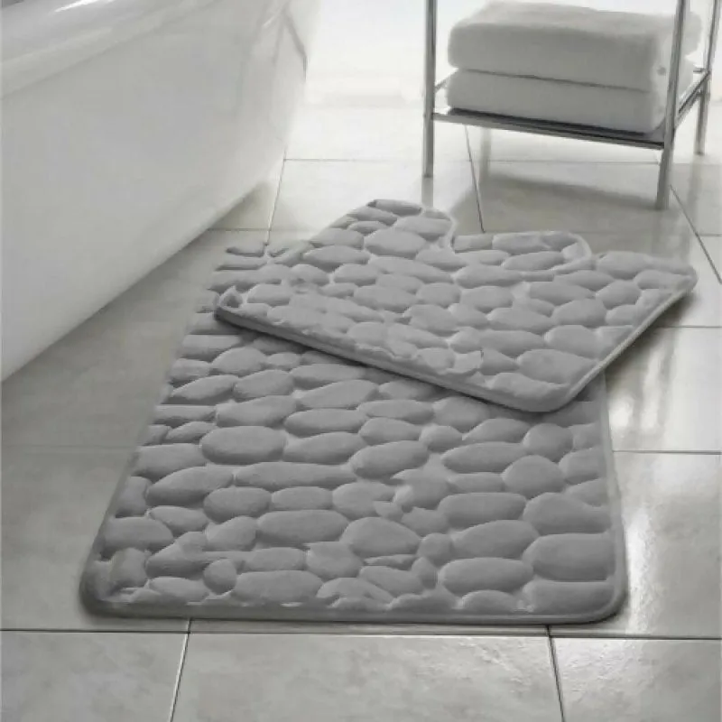 Pebbles Memory Foam Bath Mat Set 2 Piece Non Slip Pedestal & Bath Toilet Rug