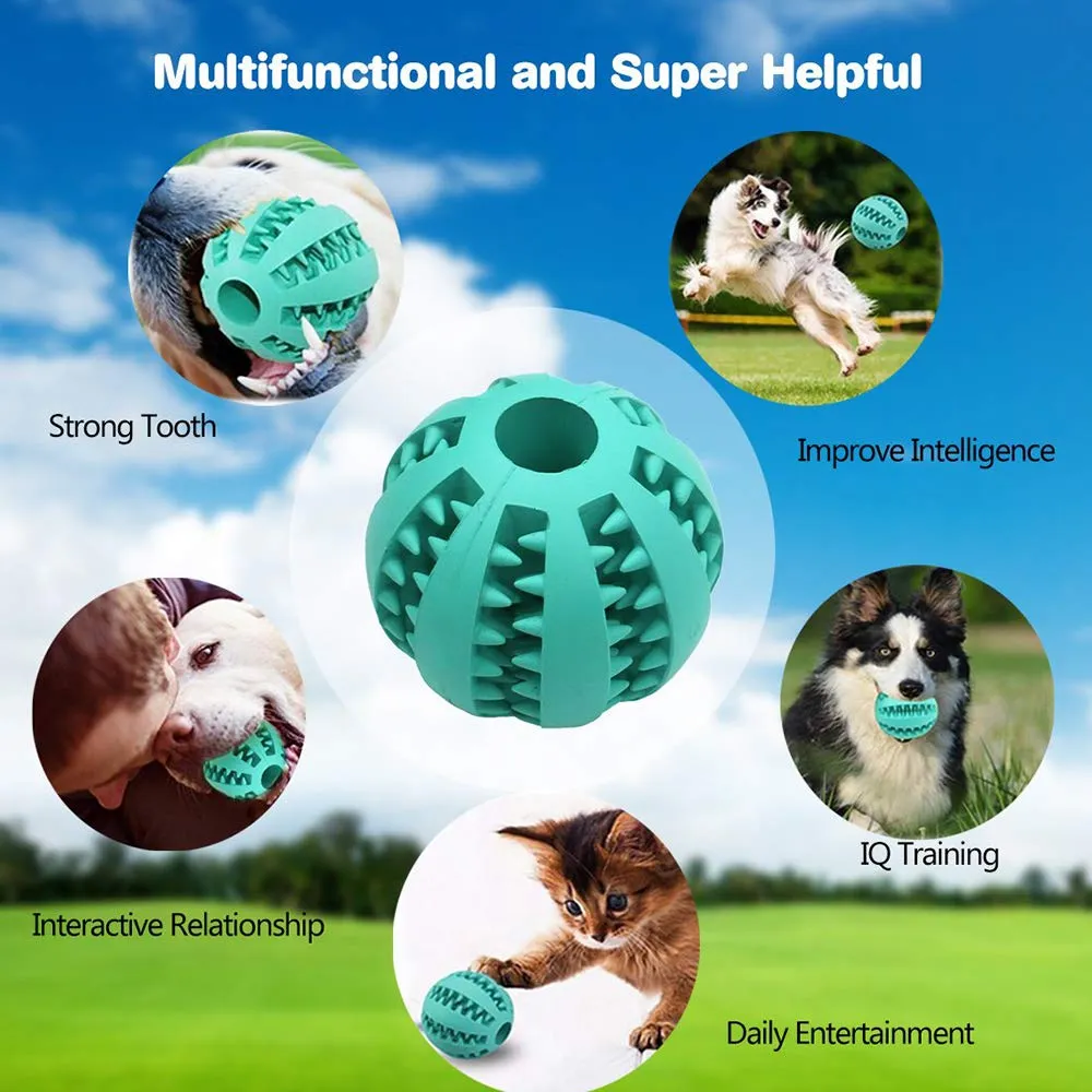 Pet IQ Treat Toy Ball, Nontoxic Natural Rubber Tooth Cleaning Ball, Chew Toy for Dogs Cats, Food Dispensing Playing and Training Ball, Interactive Toy