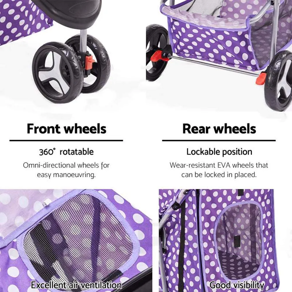 Pet Stroller Cart, One-Click Folding Removable Cat Dog Pushchair Trolley Travel Carrier 4 Wheels, Storage Basket, Front Swivel Wheels (Black)