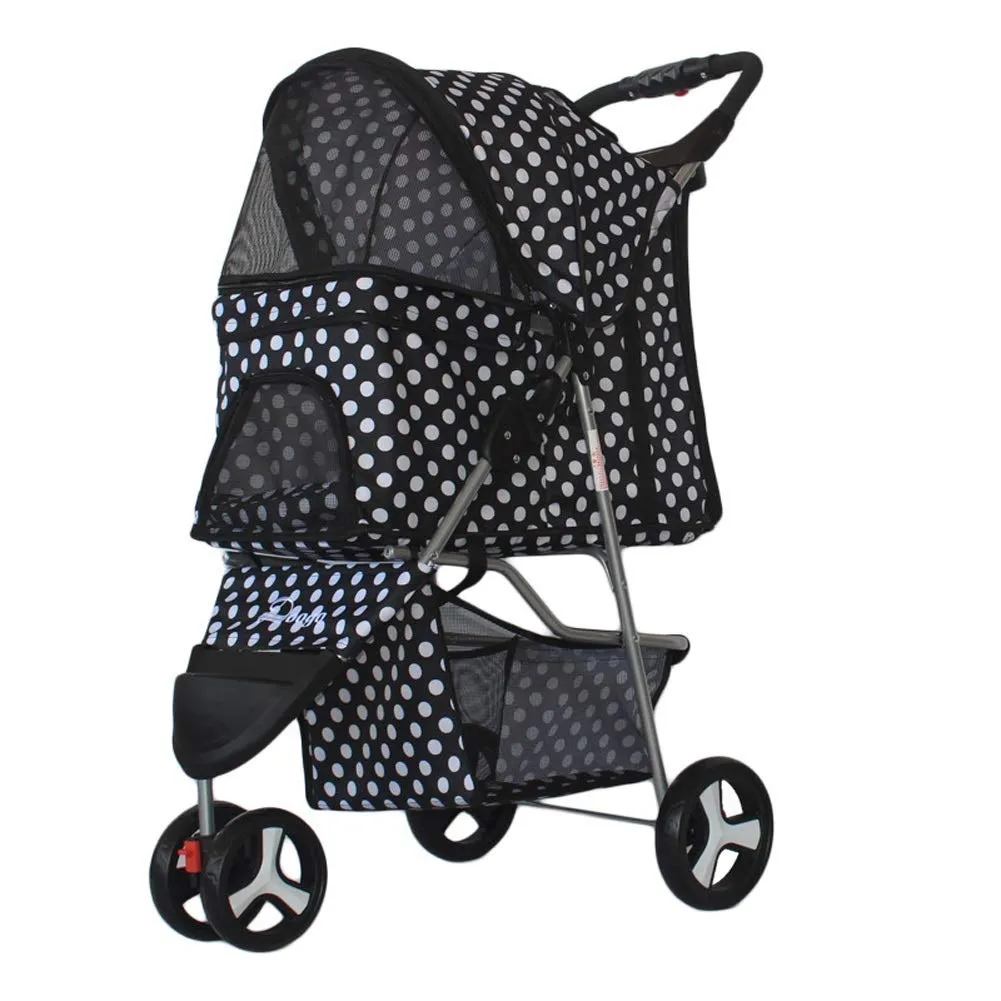 Pet Stroller Cart, One-Click Folding Removable Cat Dog Pushchair Trolley Travel Carrier 4 Wheels, Storage Basket, Front Swivel Wheels (Black)