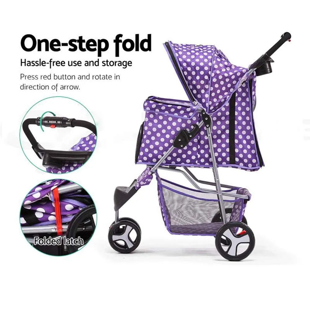 Pet Stroller Cart, One-Click Folding Removable Cat Dog Pushchair Trolley Travel Carrier 4 Wheels, Storage Basket, Front Swivel Wheels (Black)