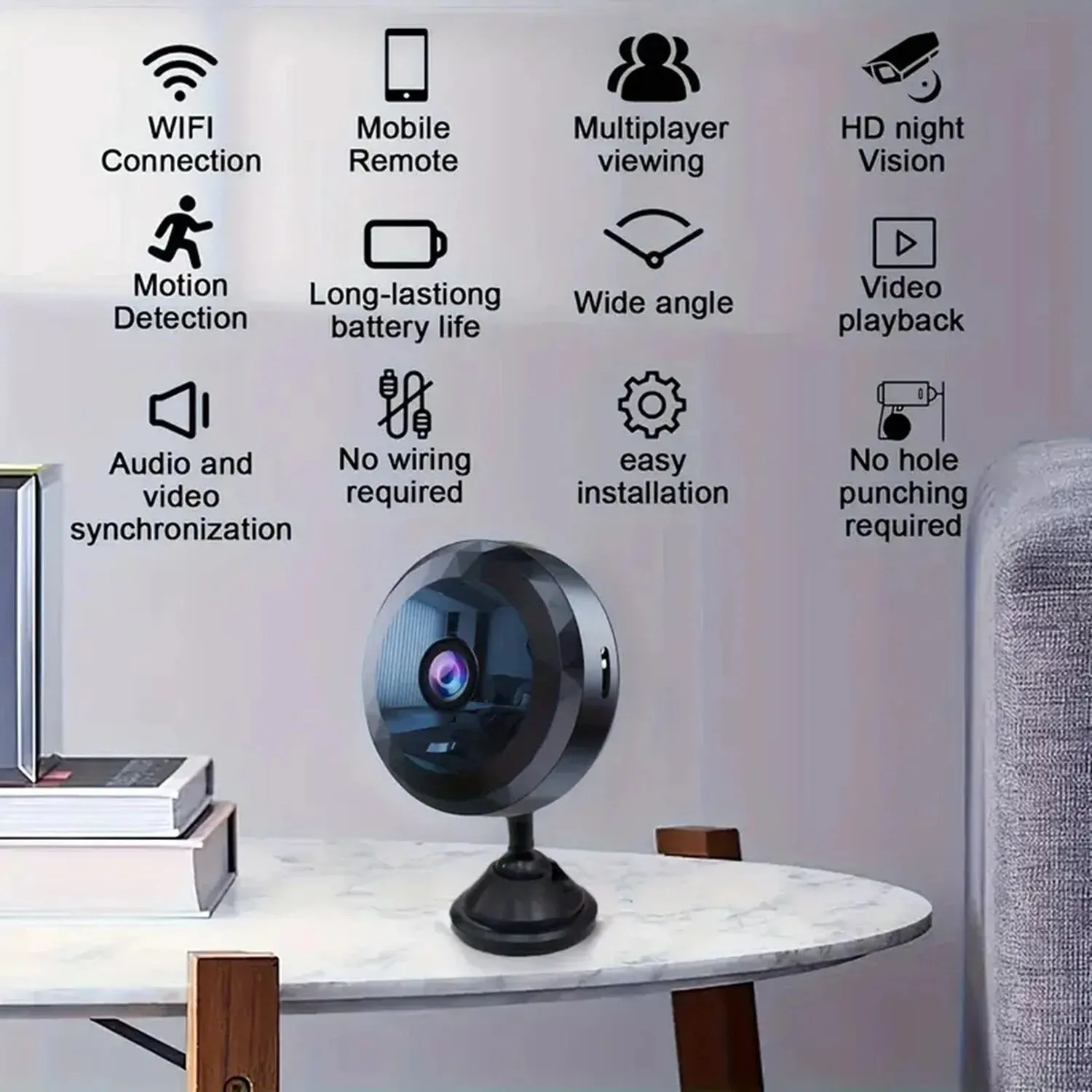 Portable Mini Wireless WiFi Camera, Indoor/Outdoor Surveillance Security Hidden Nanny Cam with Night Vision