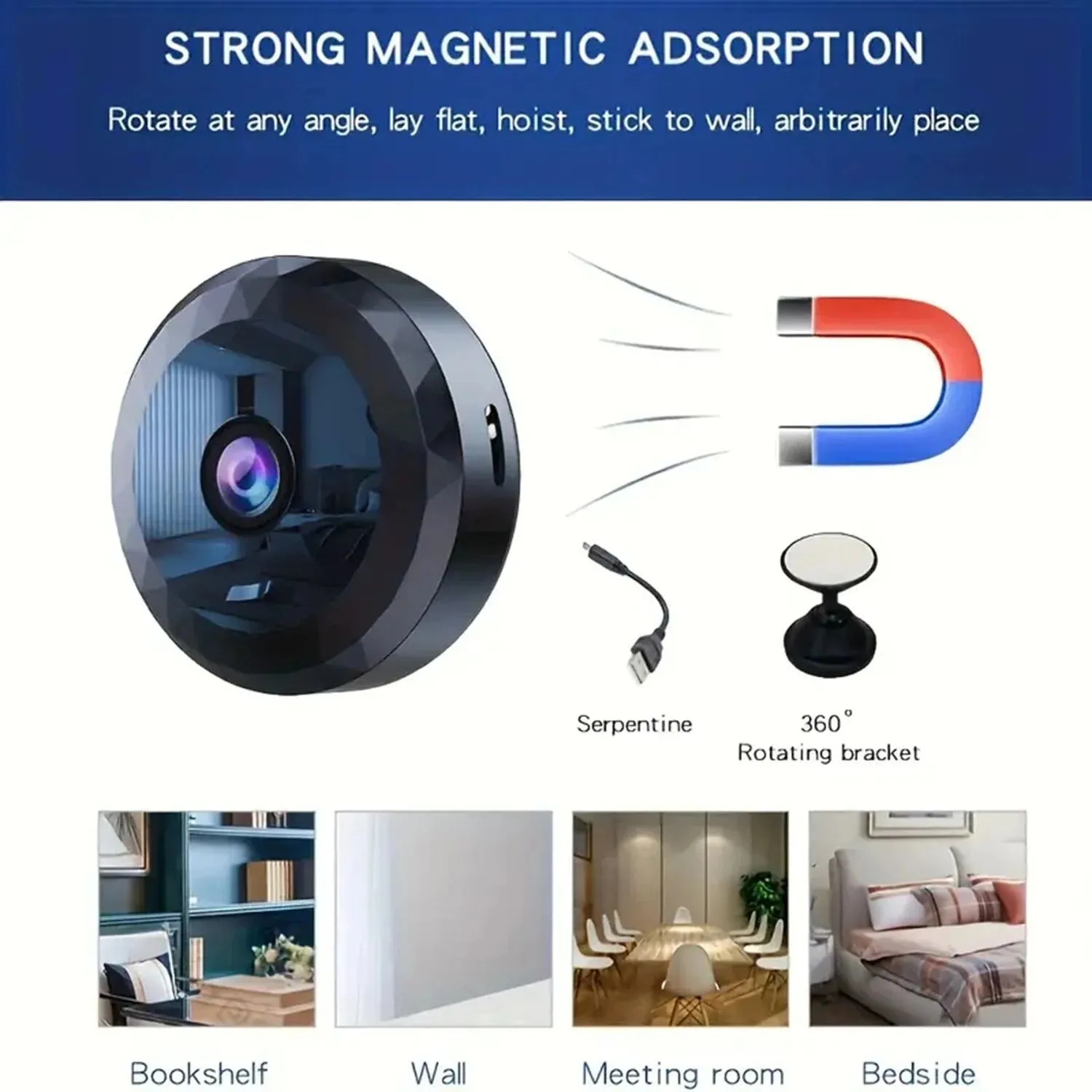Portable Mini Wireless WiFi Camera, Indoor/Outdoor Surveillance Security Hidden Nanny Cam with Night Vision