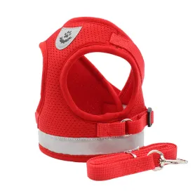 QPets Reflective Mesh Vest Harness with Leash for Dogs and Cats (Red)