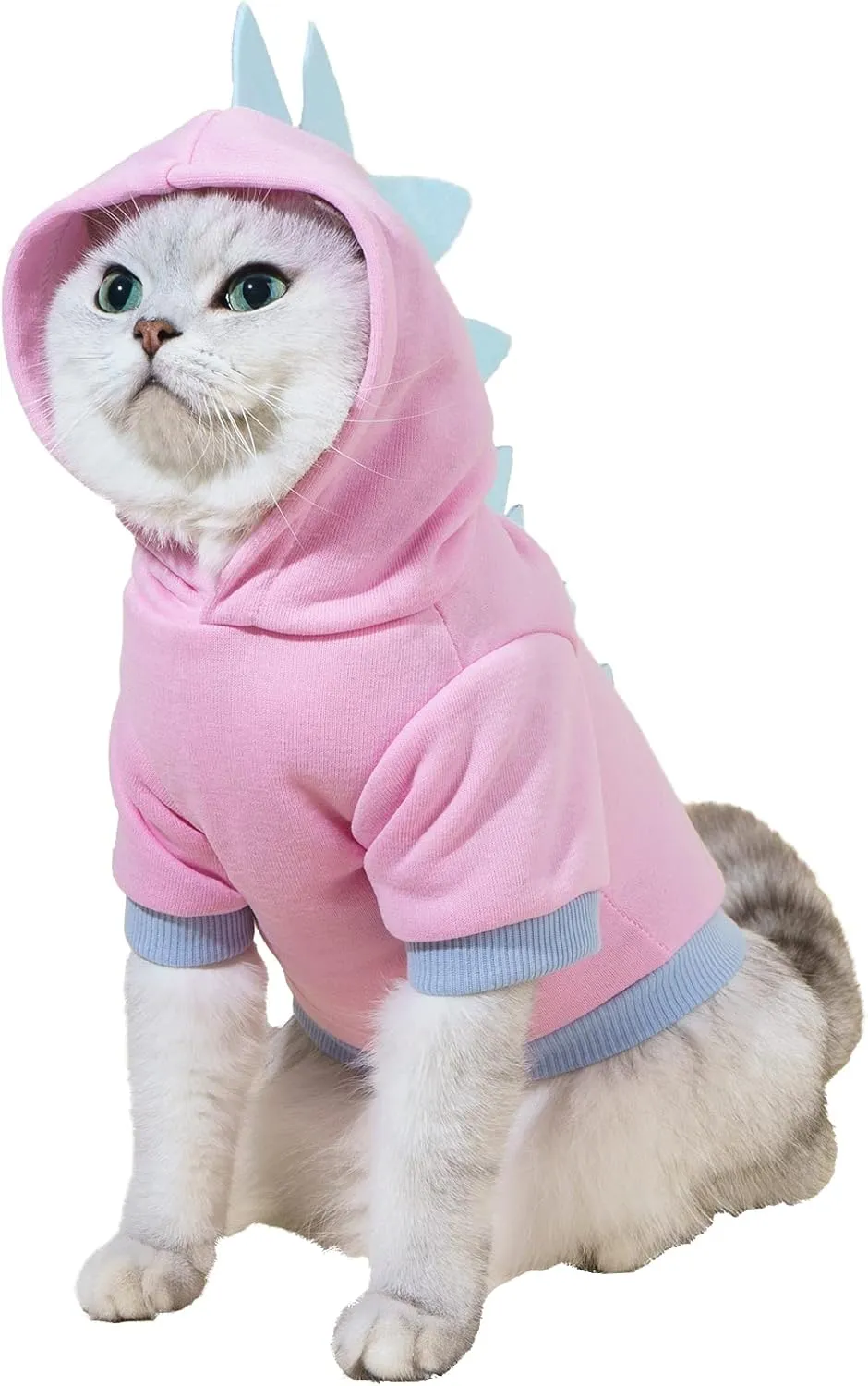 QWEEE Dinosaur Dog Hoodie - Warm Jacket for Puppy, Kitten, Small & Medium Dogs & Cats - Baby Pink, Medium