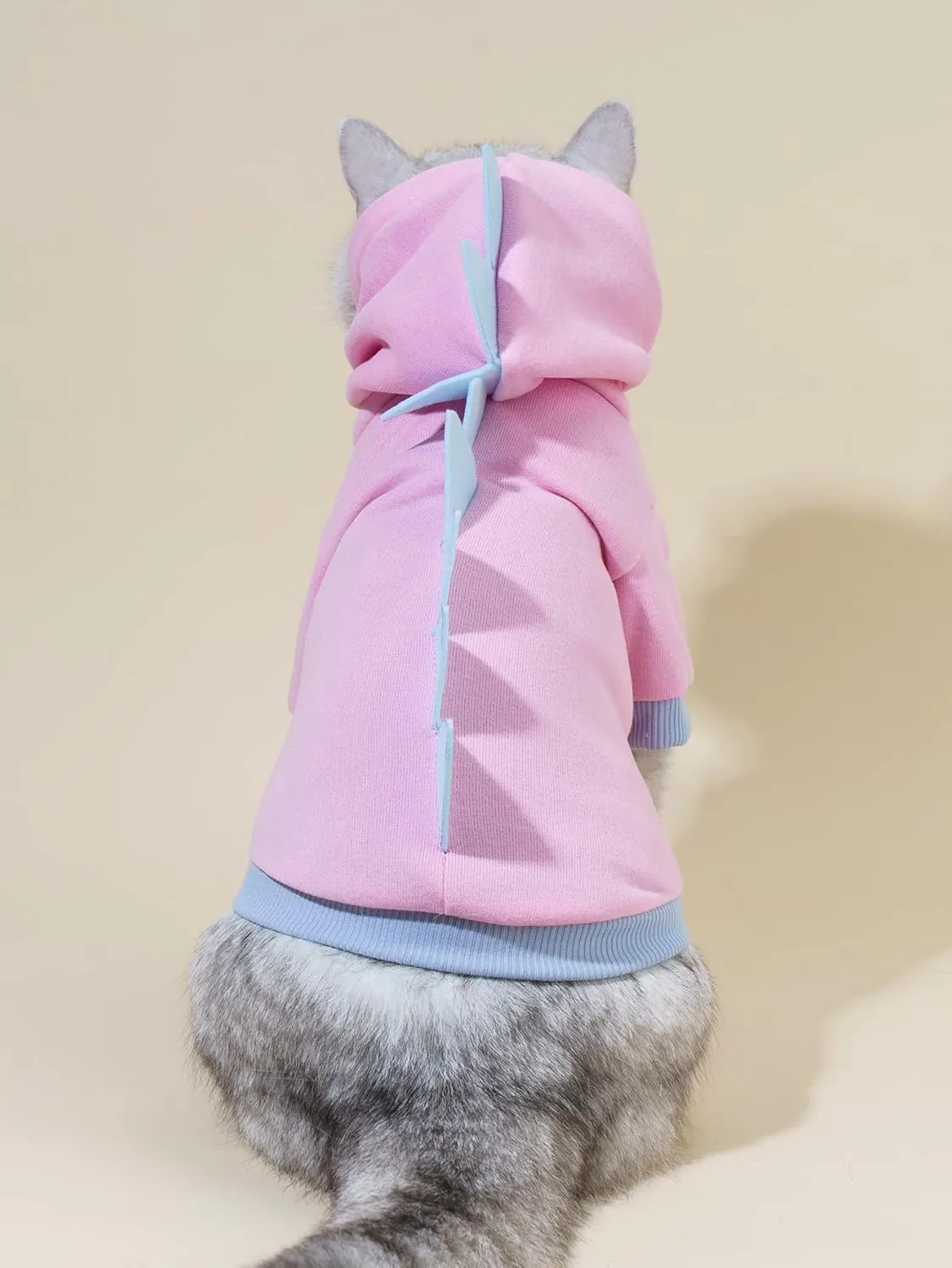 QWEEE Dinosaur Dog Hoodie - Warm Jacket for Puppy, Kitten, Small & Medium Dogs & Cats - Baby Pink, Medium