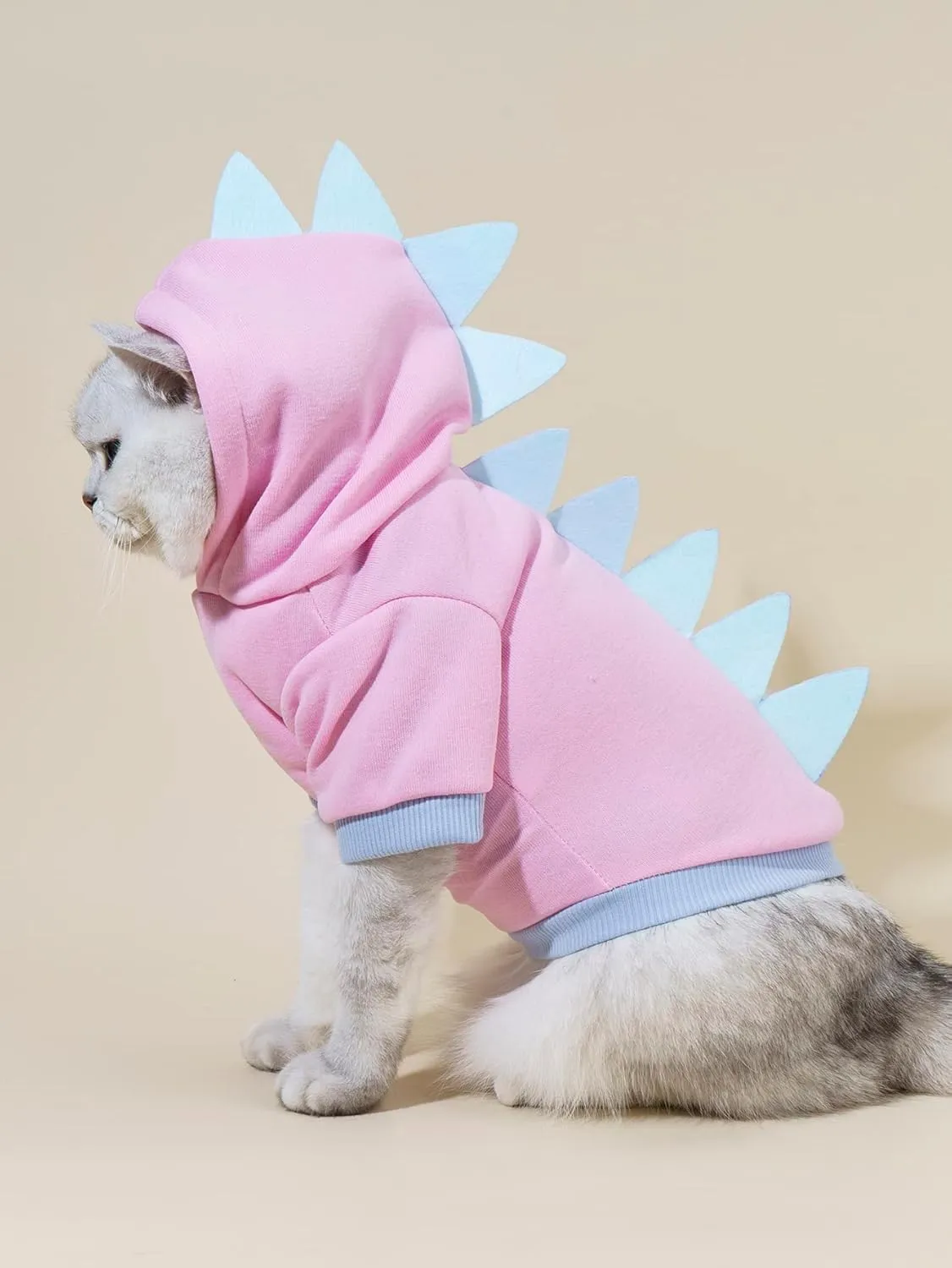 QWEEE Dinosaur Dog Hoodie - Warm Jacket for Puppy, Kitten, Small & Medium Dogs & Cats - Baby Pink, Medium