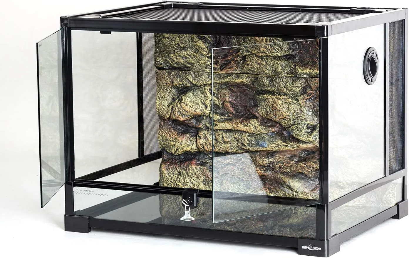 REPTI ZOO 34 Gallon Large Reptile Glass Terrarium Tank with Foam Backgrounds,Double Hinge Door with Screen Ventilation Reptile Terrarium 24" x 18" x 18"(Knock-Down)