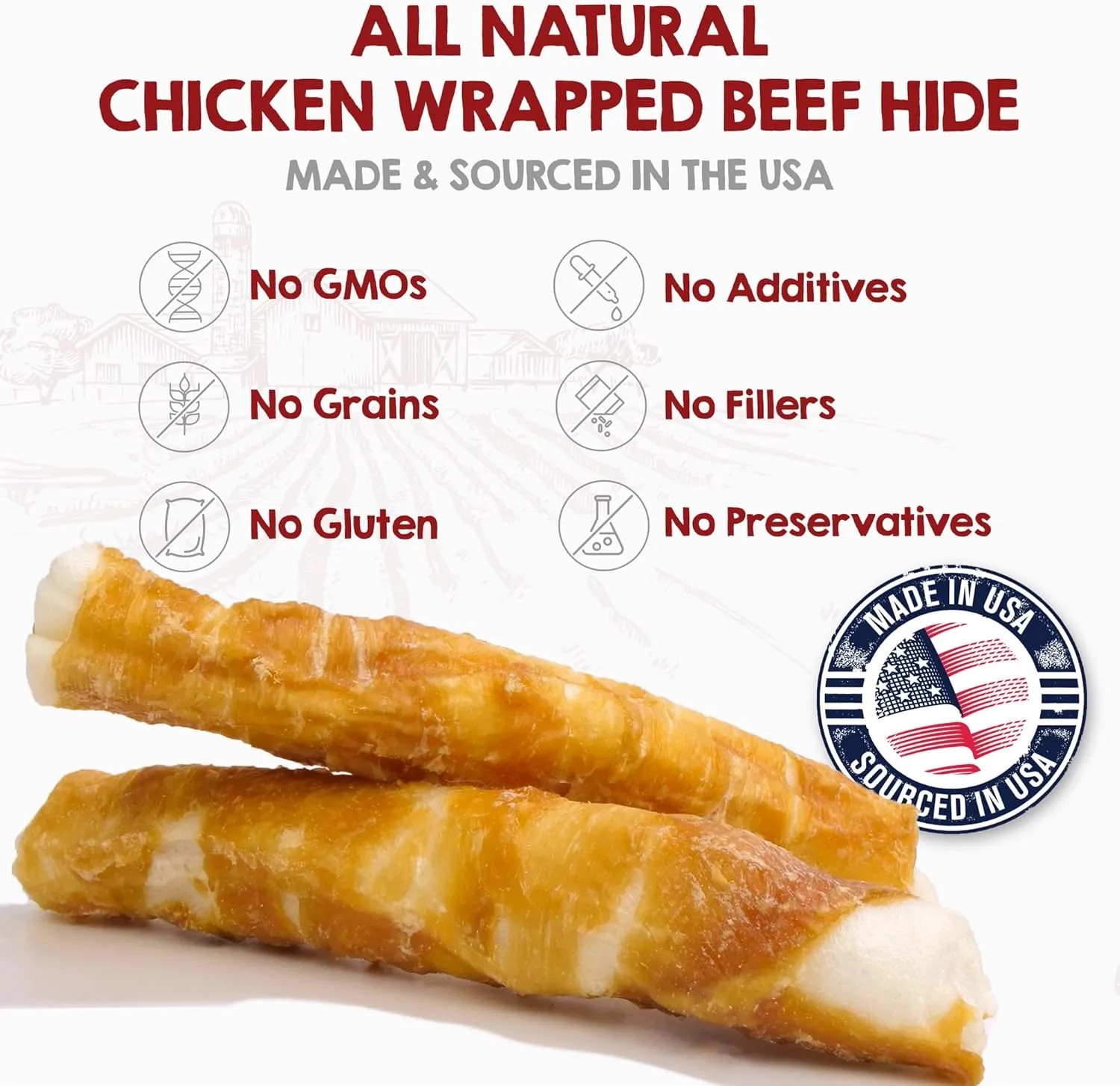 Riley's Chicken Wrapped Beef Sticks - Made with USA Sourced Dehydrated Chicken Breast & Beef Hide - Dog Snacks for Medium Dogs and All Natural Chew Sticks - 12 Medium Twists