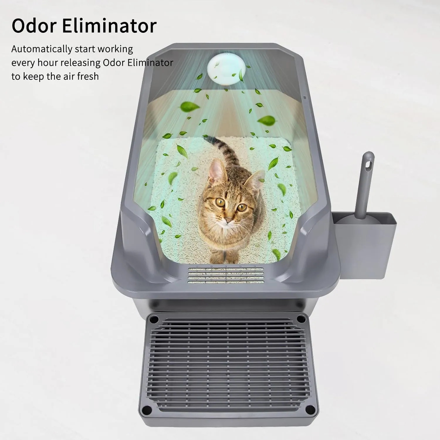 RIZZARI Stainless Steel Cat Litter Box, Anti-Leakage & Odorless, Semi-Enclosed Litter Box with Raised Edges for Small to Large Sized Cats (Dark Gray, 24" L*16" W*12" H)