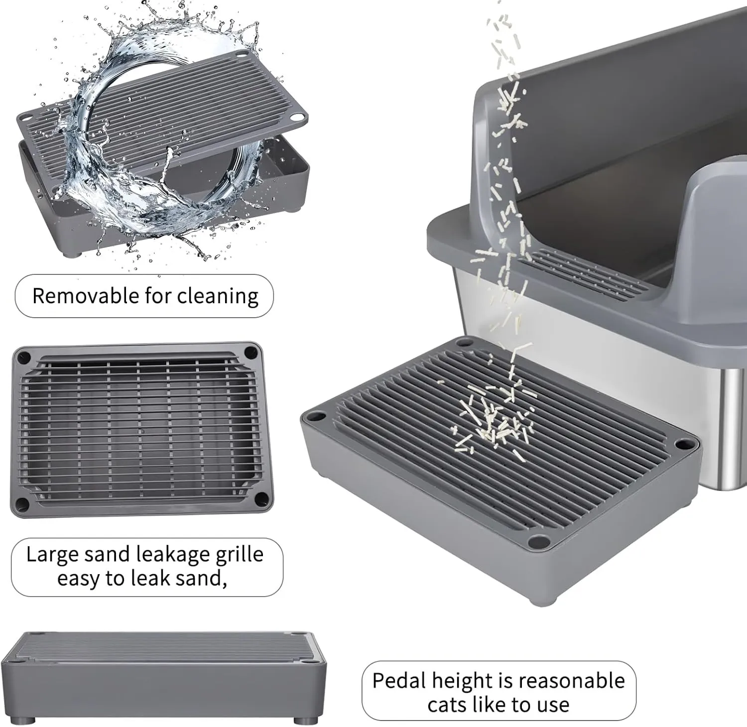 RIZZARI Stainless Steel Cat Litter Box, Anti-Leakage & Odorless, Semi-Enclosed Litter Box with Raised Edges for Small to Large Sized Cats (Dark Gray, 24" L*16" W*12" H)