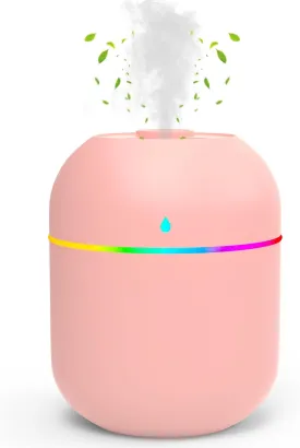 Small Essential Oil Diffuser, 220ml Aromatherapy Diffusers for Home Fragrance Aroma Diffuser with 7 LED Color Night Light and Auto-Off Aromatherapy Mist Diffusers Desk Humidifiers for Bedroom Pink