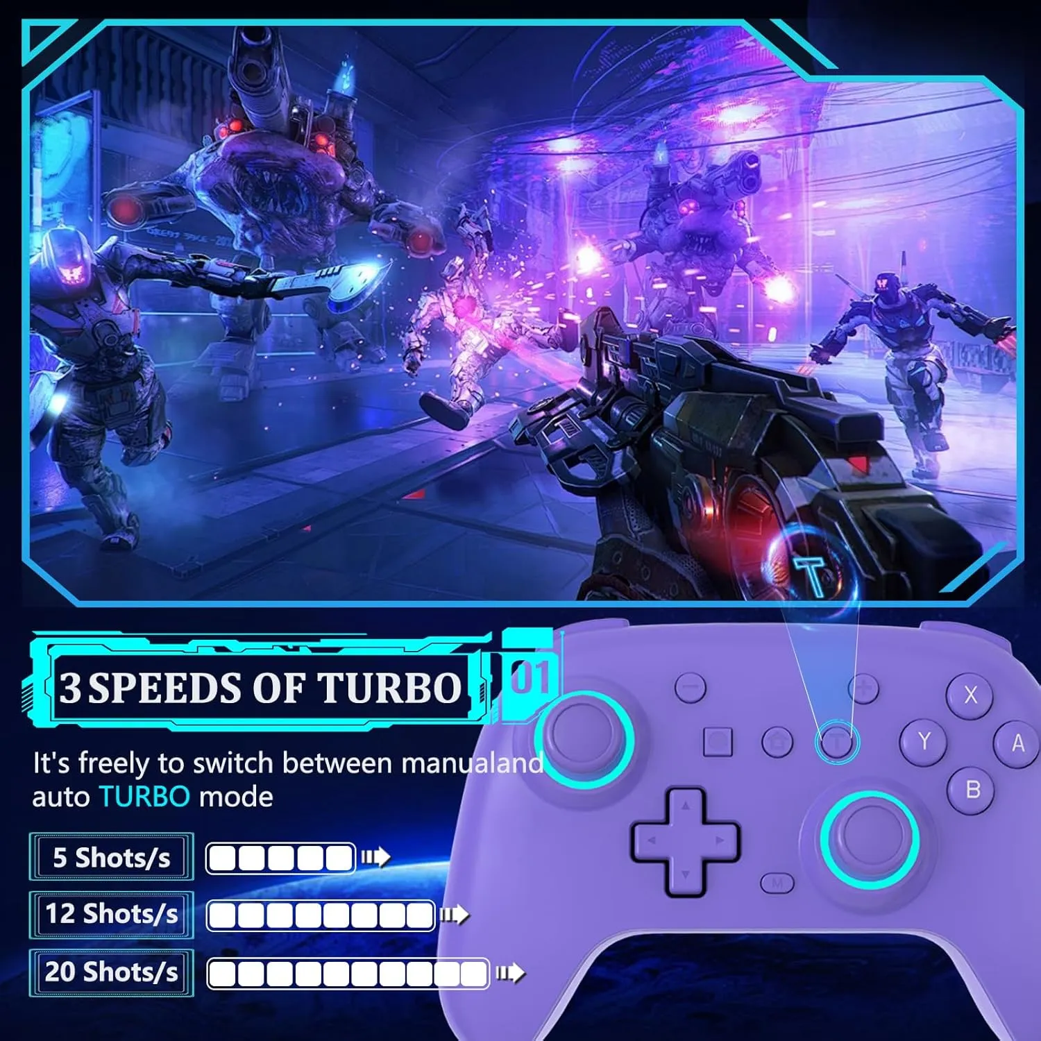 SZYUYU Switch Controller for Switch,Switch Pro Controller for Switch/OLED/Lite/PC with 7 Colors LED Light/3-level TURBO Adjustable,4-Speed Dual Vibration,Support Wake Up and Gyro Axis Motion