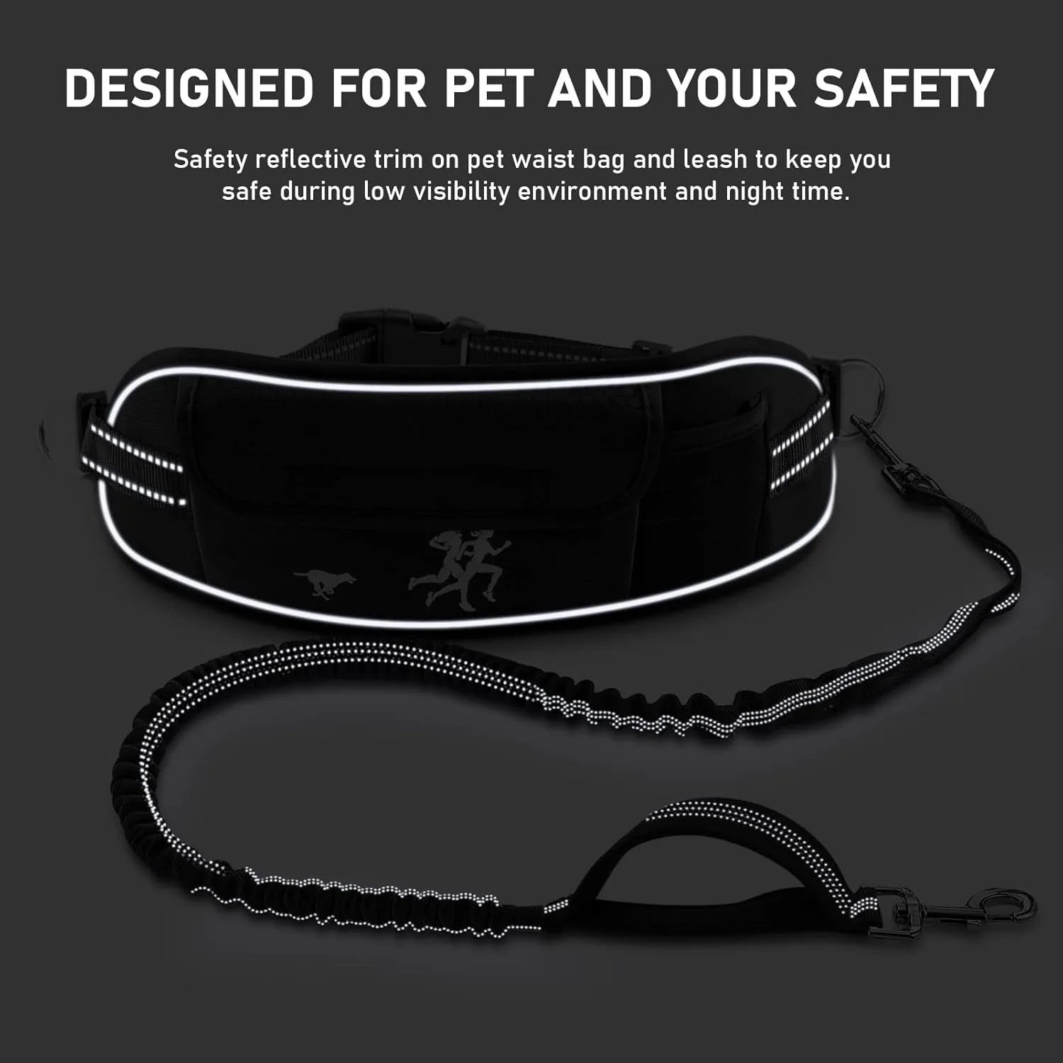TECSPACE Hands Free Dog Leash for Dog, Adjustable Waist Belt for Dogs Walking with Pouch, Hands Free Leash for Running Walking Hiking Biking (Medium-1Dog)