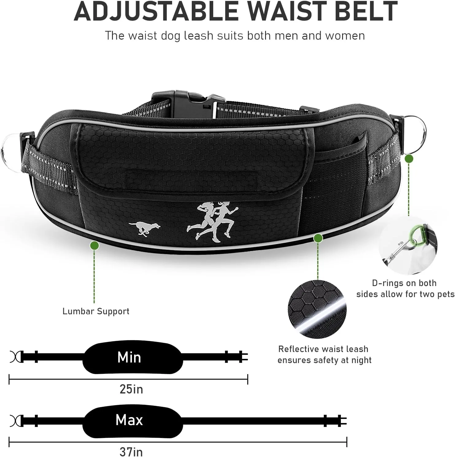 TECSPACE Hands Free Dog Leash for Dog, Adjustable Waist Belt for Dogs Walking with Pouch, Hands Free Leash for Running Walking Hiking Biking (Medium-1Dog)