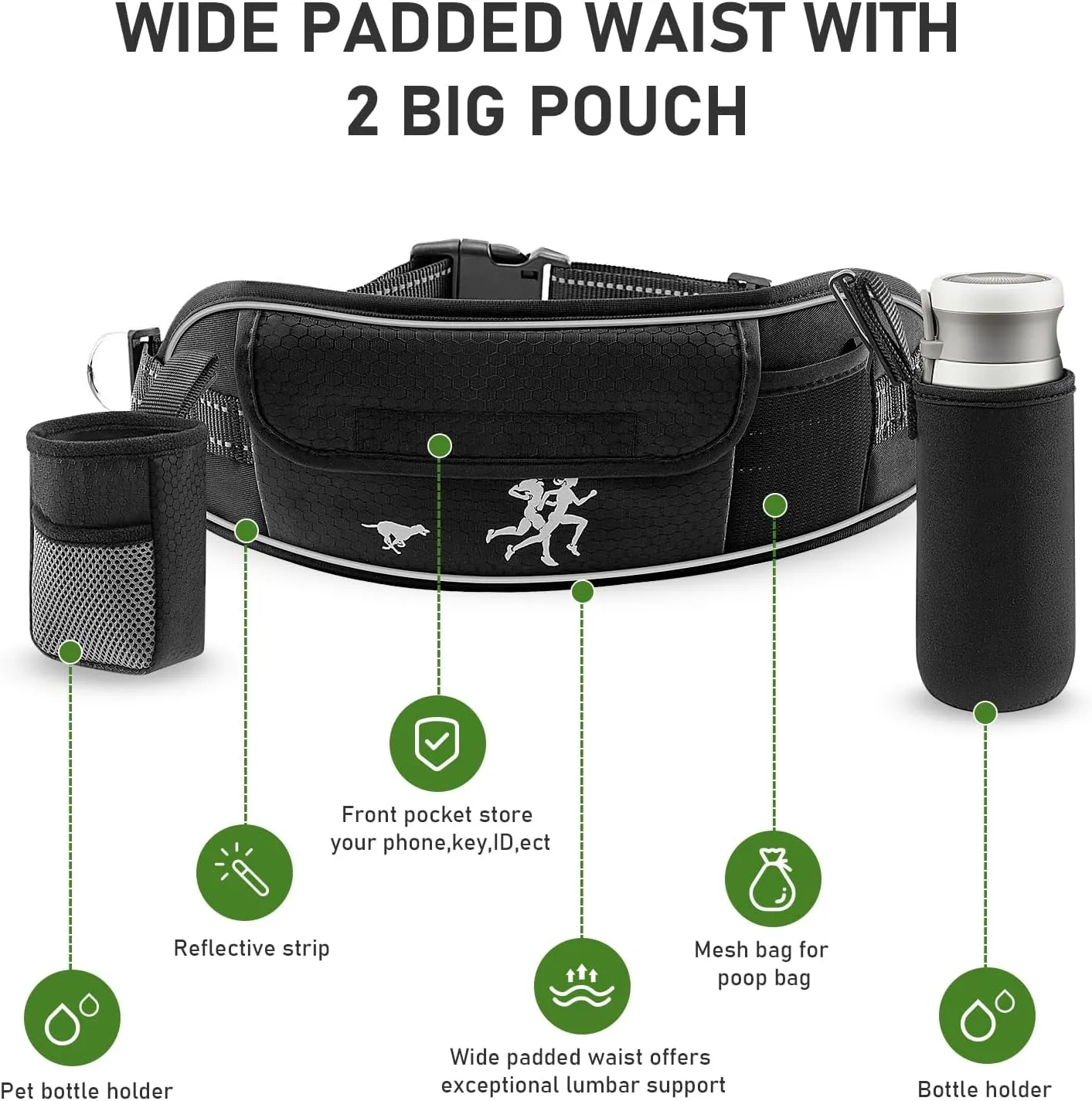 TECSPACE Hands Free Dog Leash for Dog, Adjustable Waist Belt for Dogs Walking with Pouch, Hands Free Leash for Running Walking Hiking Biking (Medium-1Dog)