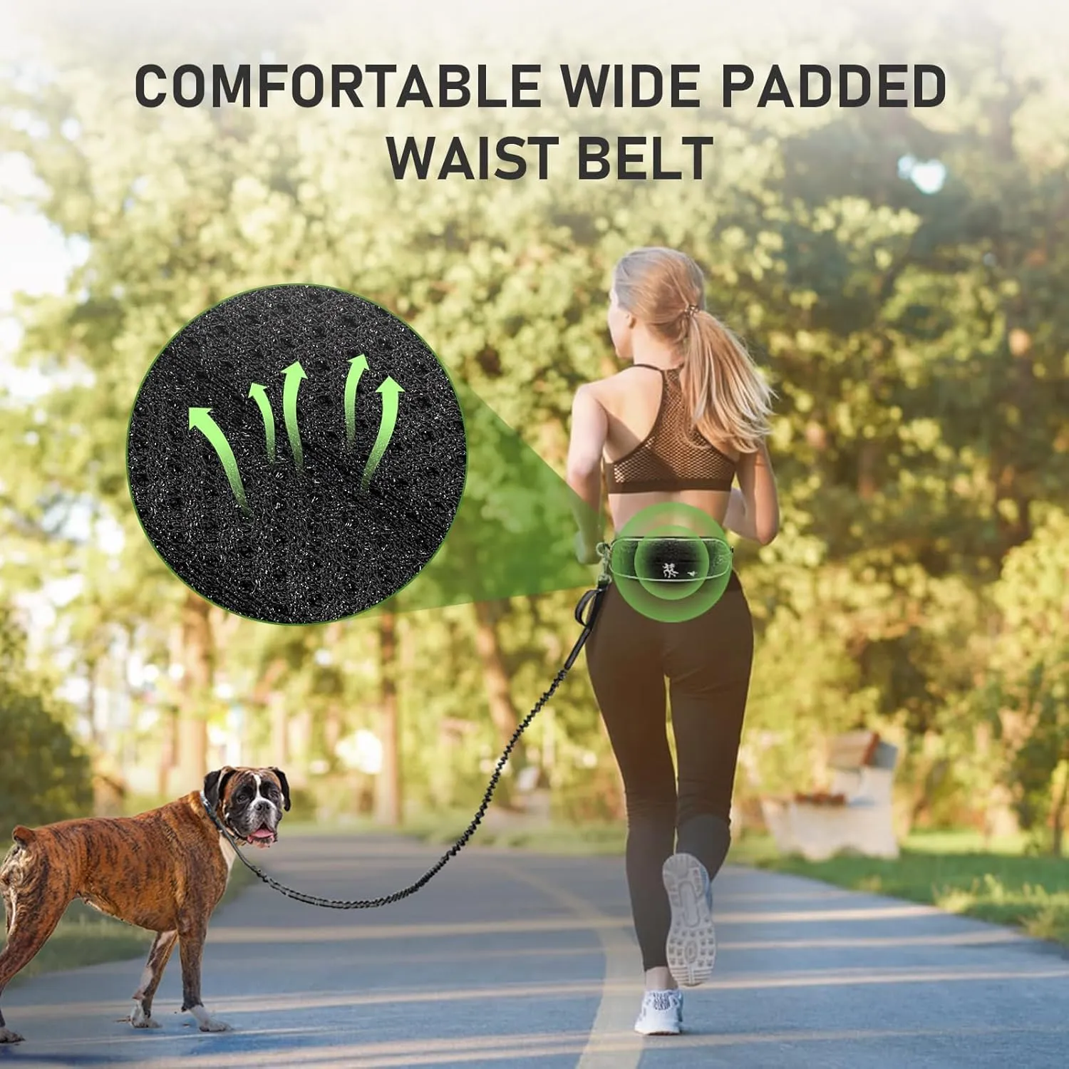 TECSPACE Hands Free Dog Leash for Dog, Adjustable Waist Belt for Dogs Walking with Pouch, Hands Free Leash for Running Walking Hiking Biking (Medium-1Dog)