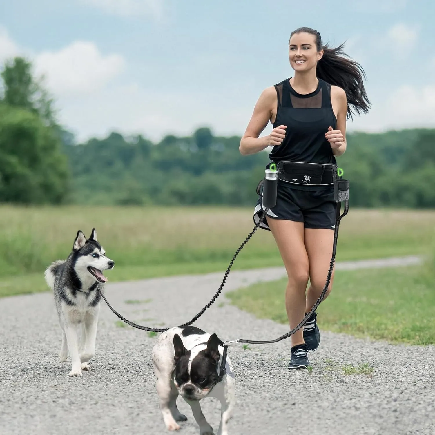 TECSPACE Hands Free Dog Leash for Dog, Adjustable Waist Belt for Dogs Walking with Pouch, Hands Free Leash for Running Walking Hiking Biking (Medium-1Dog)