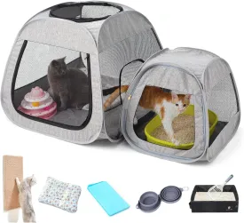 Tenrai Portable Cat Playpen, Trapezoidal Design for Better Standing, Foldable Pet Tent for Indoor and Outdoor Use of Kitten and Puppy, Dog Play Enclosure, Cat Houses