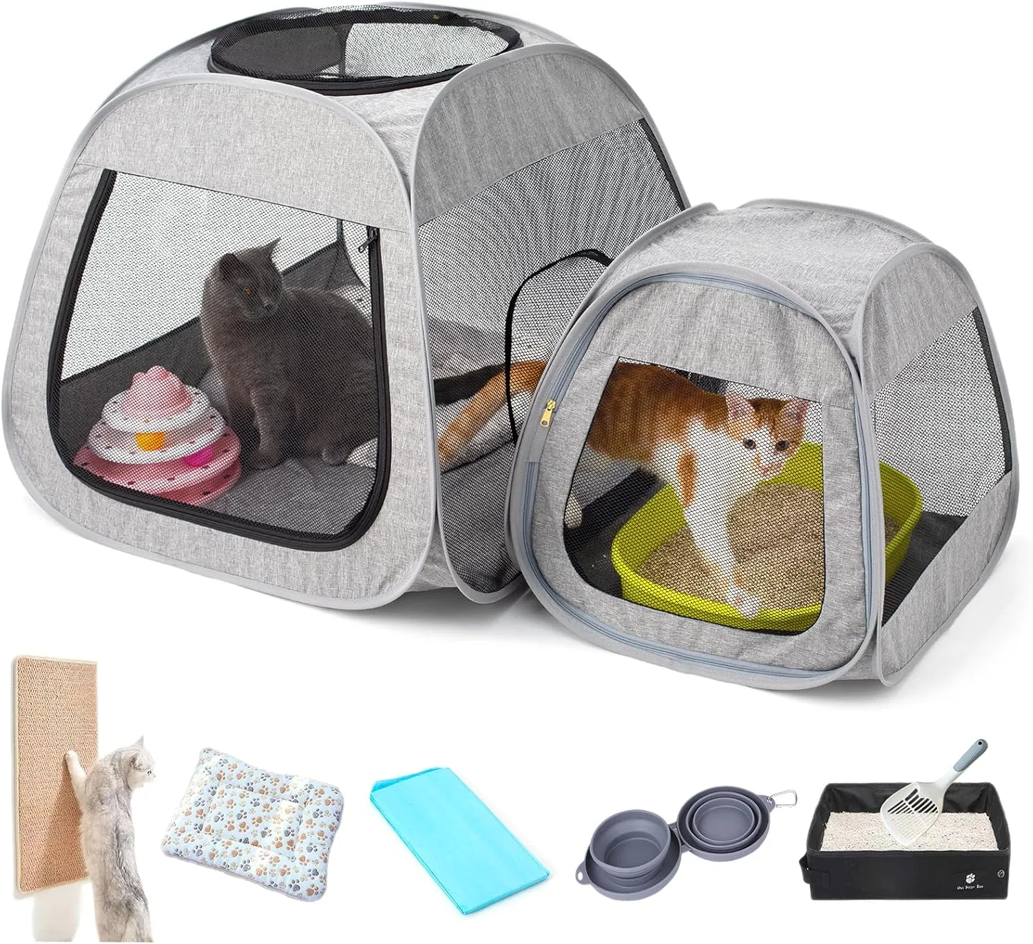 Tenrai Portable Cat Playpen, Trapezoidal Design for Better Standing, Foldable Pet Tent for Indoor and Outdoor Use of Kitten and Puppy, Dog Play Enclosure, Cat Houses