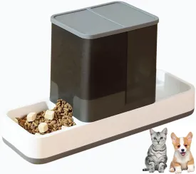 Tfwadmx Automatic Cat Food and Water Dispenser Gravity Dog Feeder Auto Cat Feeder 2 in 1 Pet Food Dispenser for Cats Small Dogs(Grey)
