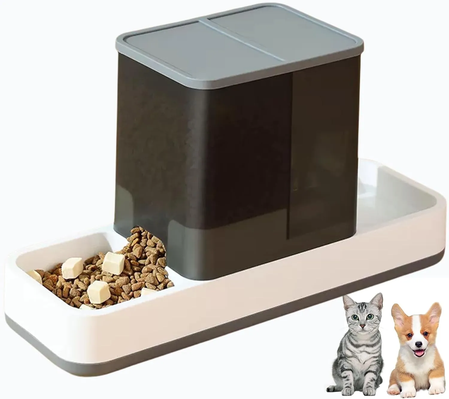Tfwadmx Automatic Cat Food and Water Dispenser Gravity Dog Feeder Auto Cat Feeder 2 in 1 Pet Food Dispenser for Cats Small Dogs(Grey)