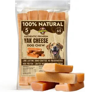 Tibetan Dog Chew Yak Cheese Sticks - Natural Handmade Treats for Large Dogs, Long-Lasting, Easy to Digest with No Additives, Rawhide, Grains, or Gluten, Perfect for Aggressive Chewers, 5 Chews