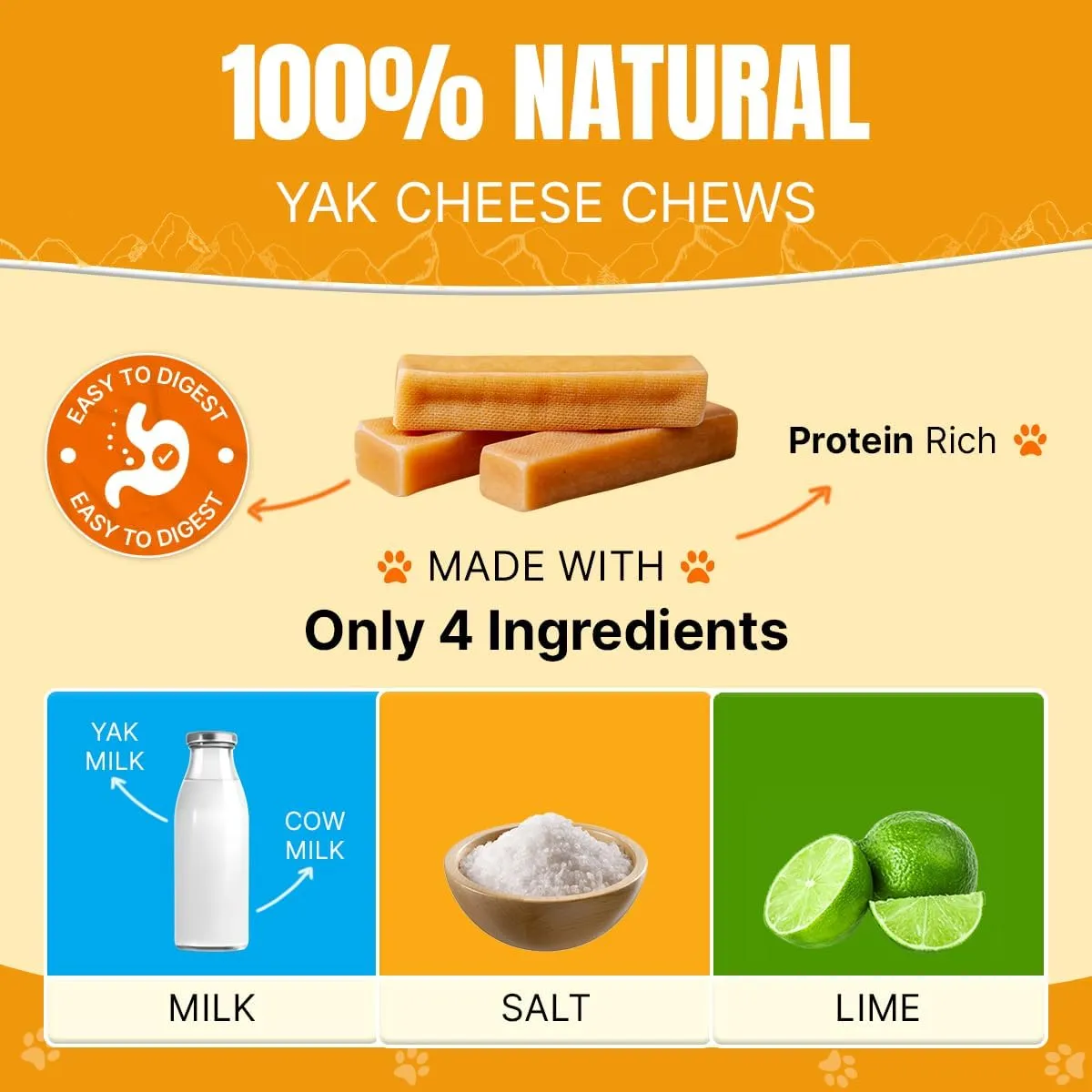 Tibetan Dog Chew Yak Cheese Sticks - Natural Handmade Treats for Large Dogs, Long-Lasting, Easy to Digest with No Additives, Rawhide, Grains, or Gluten, Perfect for Aggressive Chewers, 5 Chews