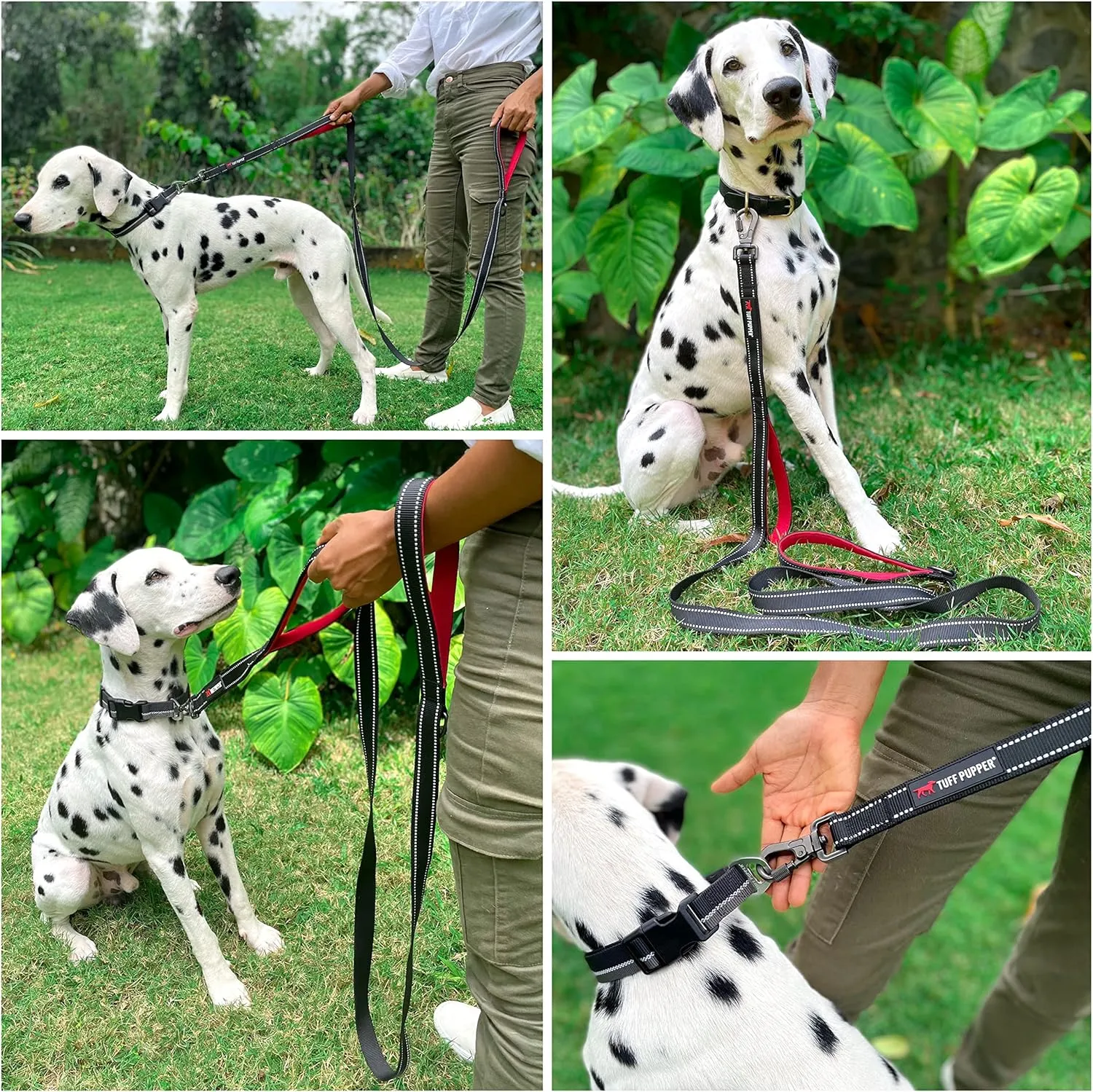 Tuff Pupper Heavy Duty Double Handle Leash | Twist Locking Carabiner Clip | Safety Lock for Strong Dogs | Reflective for Safe Night Walks | 6 Foot Leash | For Medium & Large Dogs