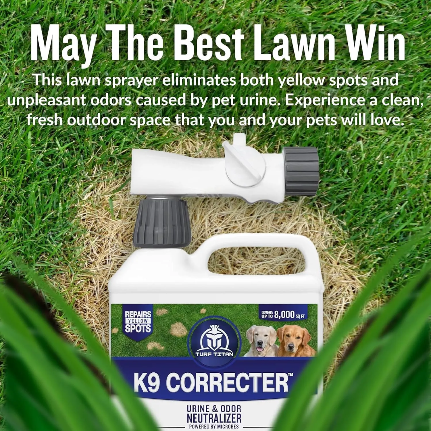 Turf Titan K9 Correcter w/Hose End Dog Urine Neutralizer for Lawn (32 oz)  Urine Neutralizer For Dogs to Revive your Lawn  Lawn Care Solution for Green, Odor-Free Lawn  Covers Up to 8,000 Sq Ft