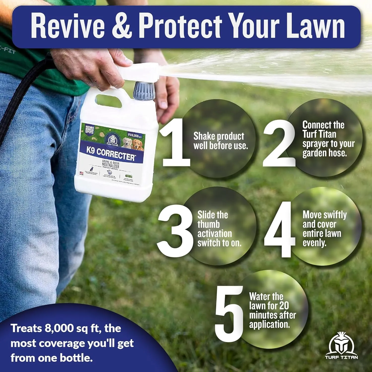 Turf Titan K9 Correcter w/Hose End Dog Urine Neutralizer for Lawn (32 oz)  Urine Neutralizer For Dogs to Revive your Lawn  Lawn Care Solution for Green, Odor-Free Lawn  Covers Up to 8,000 Sq Ft