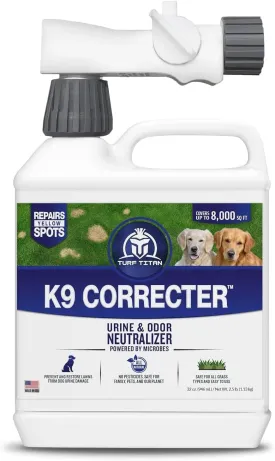 Turf Titan K9 Correcter w/Hose End Dog Urine Neutralizer for Lawn (32 oz)  Urine Neutralizer For Dogs to Revive your Lawn  Lawn Care Solution for Green, Odor-Free Lawn  Covers Up to 8,000 Sq Ft