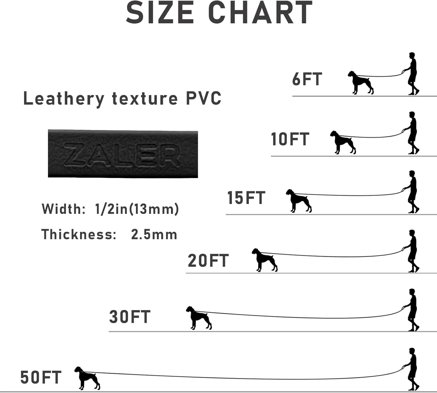 ZALER Long Dog Leash Waterproof Training Leashes 50ft 30ft 20ft 15ft 10ft 6ft, Odor Proof Recall Long Line Lead with Aviation Aluminum Carabiner Clip for Small, Medium, Large Dogs (30FT, Black)