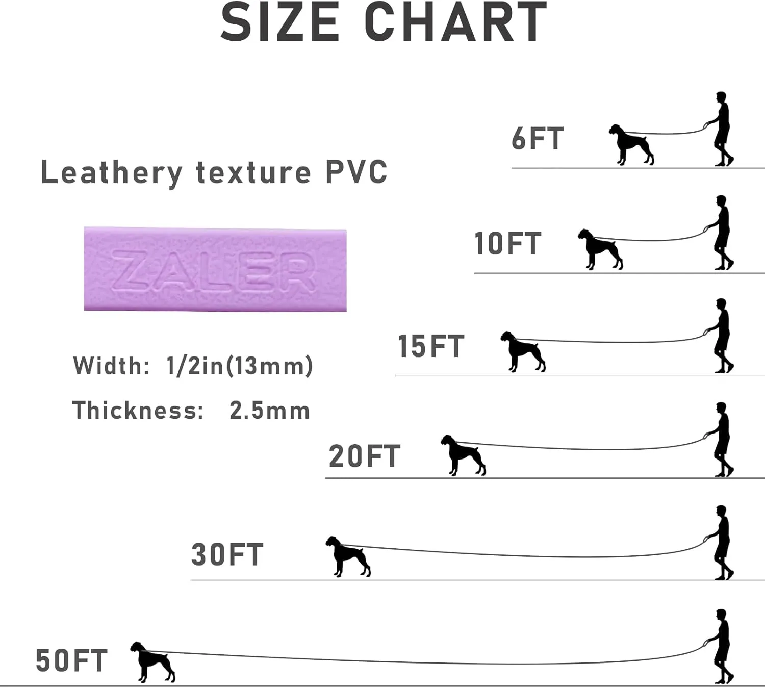 ZALER Long Dog Leash Waterproof Training Leashes 50ft 30ft 20ft 15ft 10ft 6ft, Odor Proof Recall Long Line Lead with Aviation Aluminum Carabiner Clip for Small, Medium, Large Dogs (30FT, Purple)